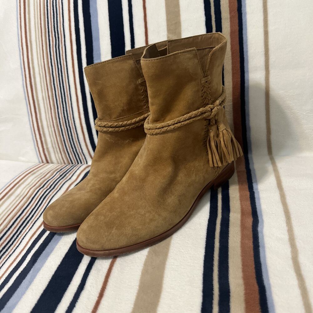 FRYE Boots Womens 8 Caramel Brown Tina Whipstitch Ankle Boho Western Fall